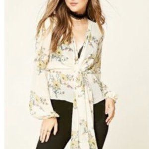F21 Floral Tie Front Top